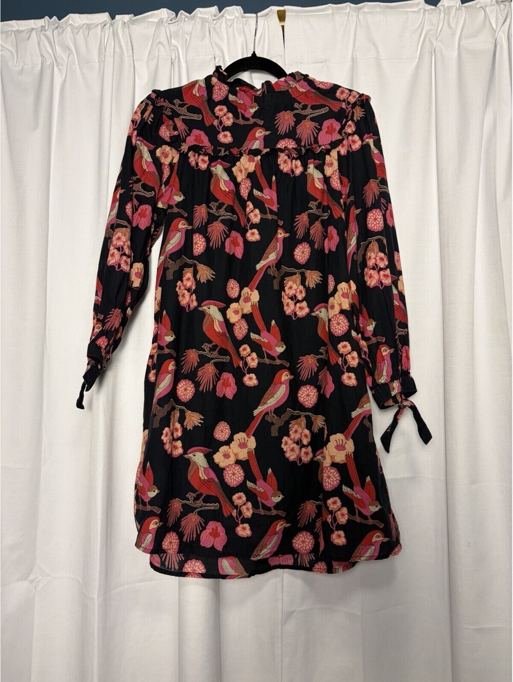 Olivia James The Label Black & Pink Bird Floral Mini Dress Size XS $228